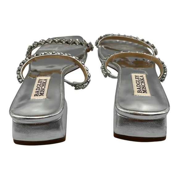 Badgley Mischka Rhinestone Embellished Slip On Low Block Heel Sandals Silver 6 - Picture 4 of 9
